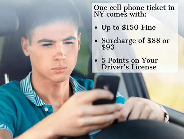 Image of teen driver on cell phone explains cell phone violations in NY